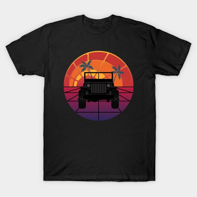 Retro Sunrise Jeep T-Shirt by SunGraphicsLab